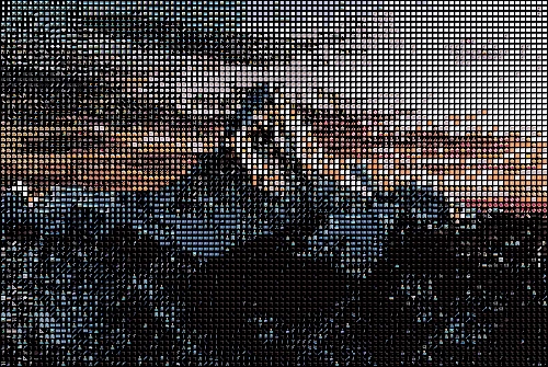 Mountain landscape turned into emoji mosaic art